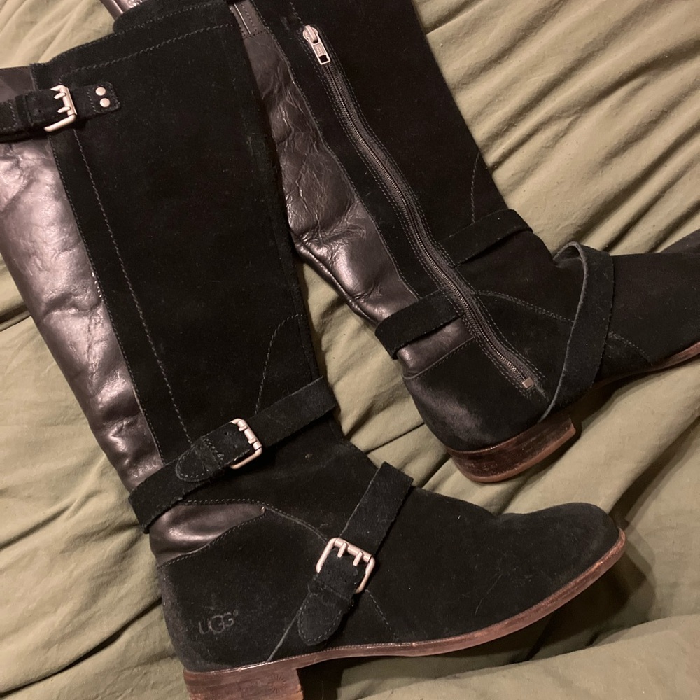UGG Cyndee Black Leather Winter Riding Boots